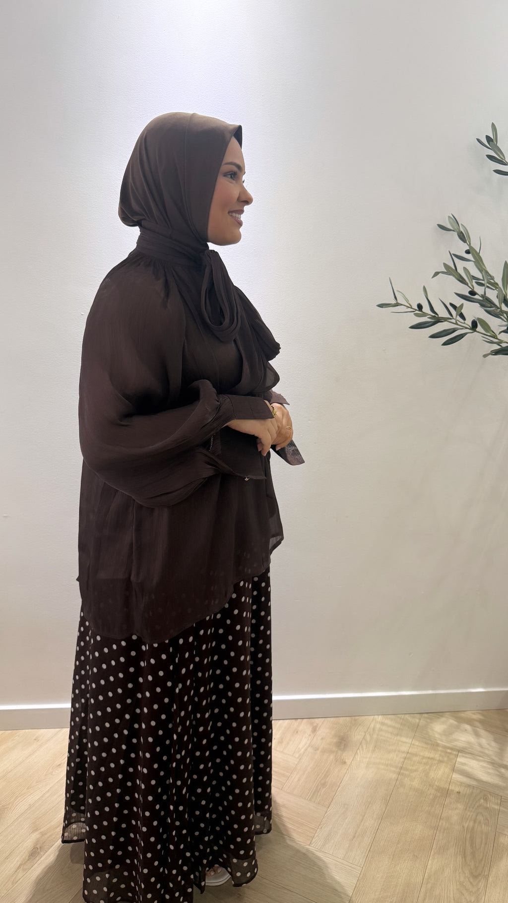 Satin strik blouse - brown