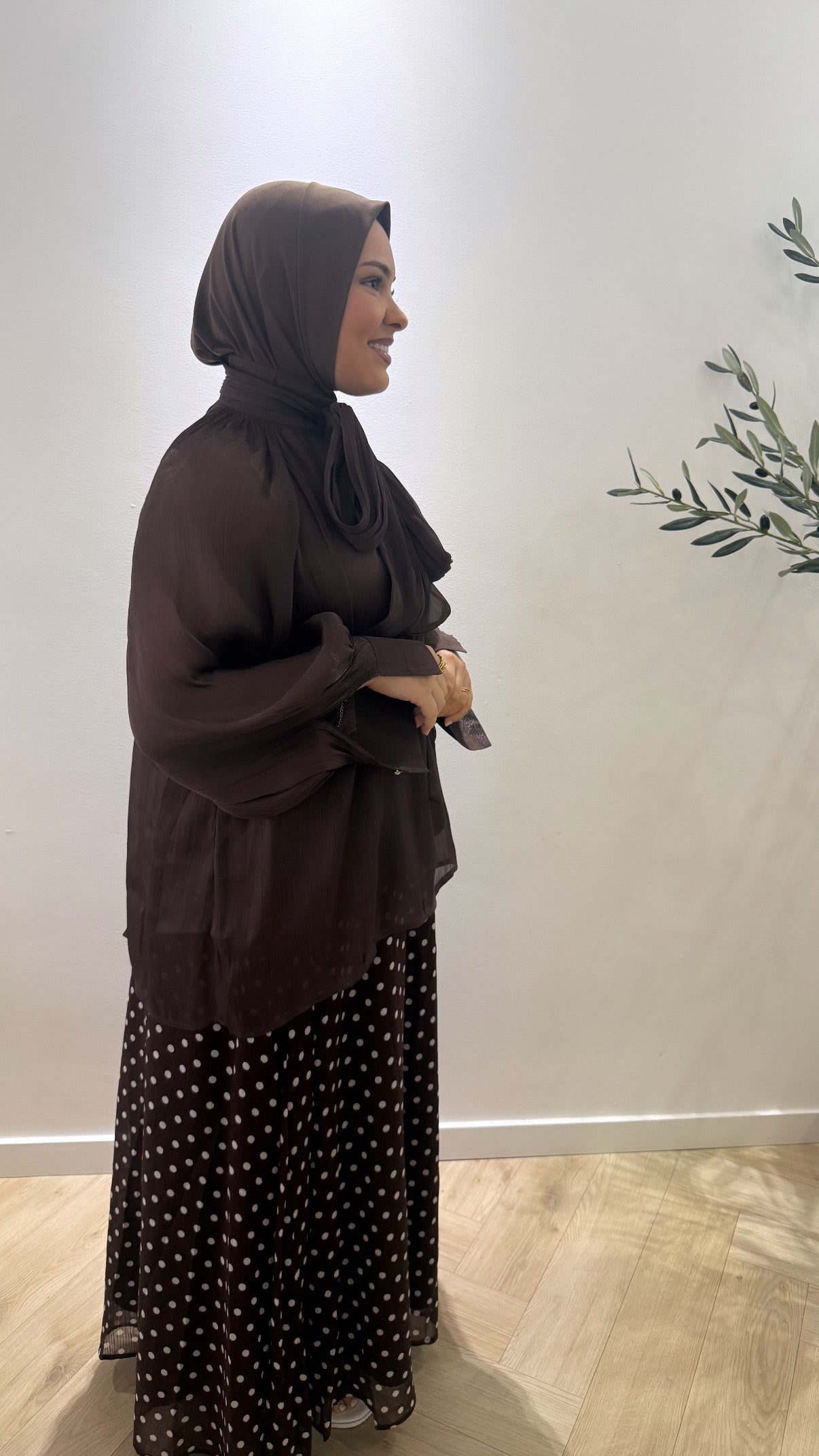 Satin strik blouse - brown