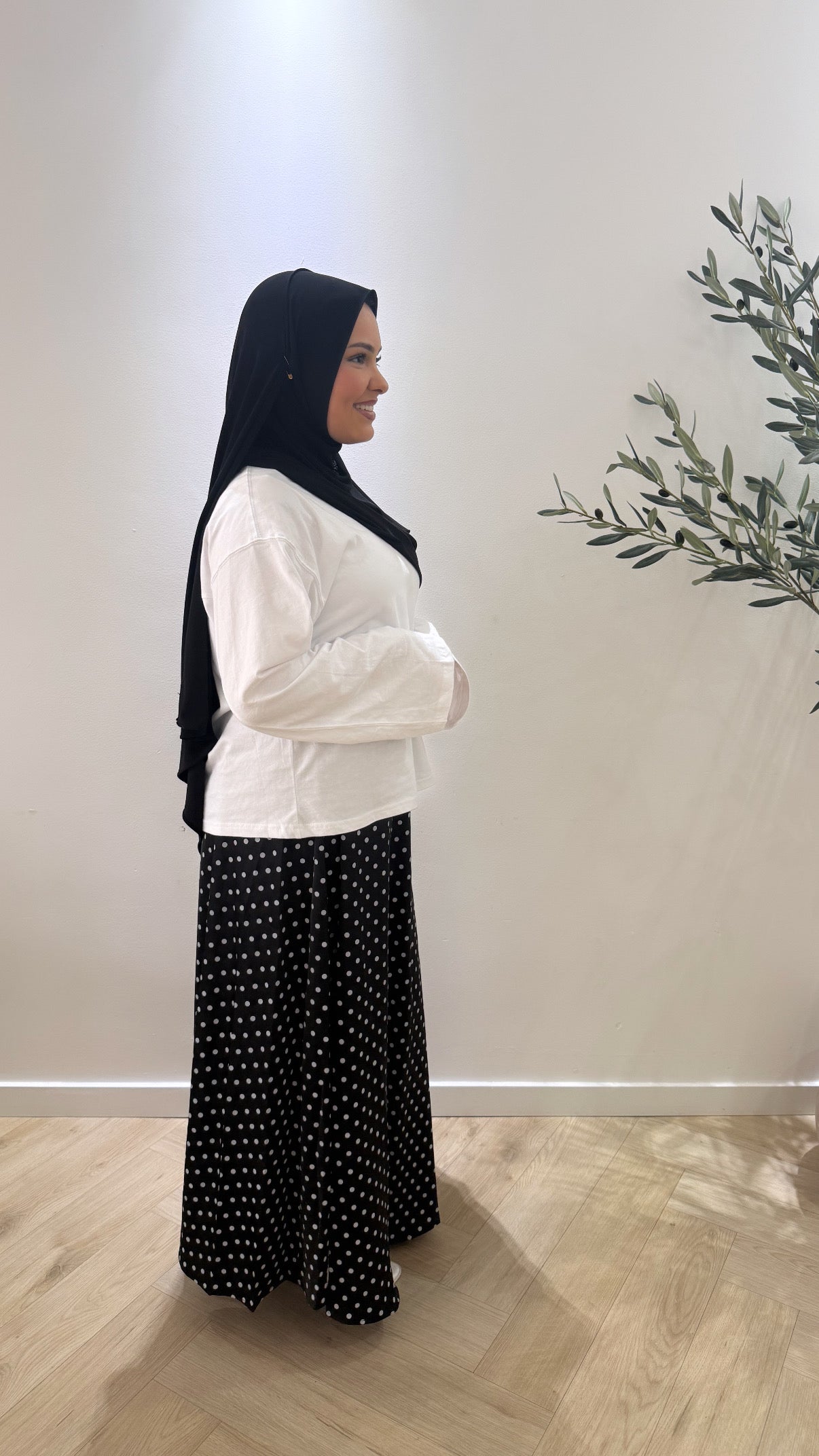 Satin polka skirt - black