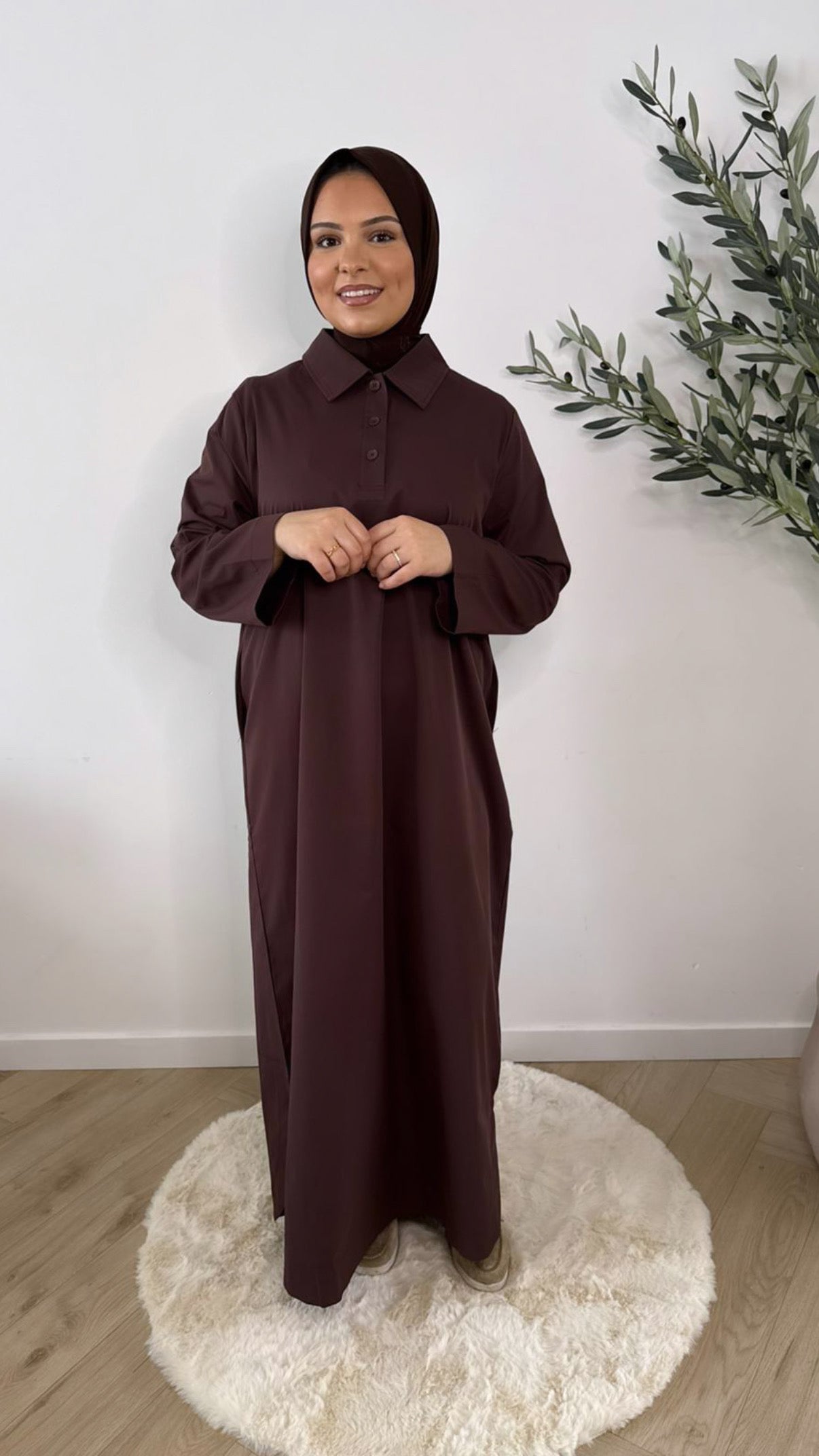 Classic button dress - brown