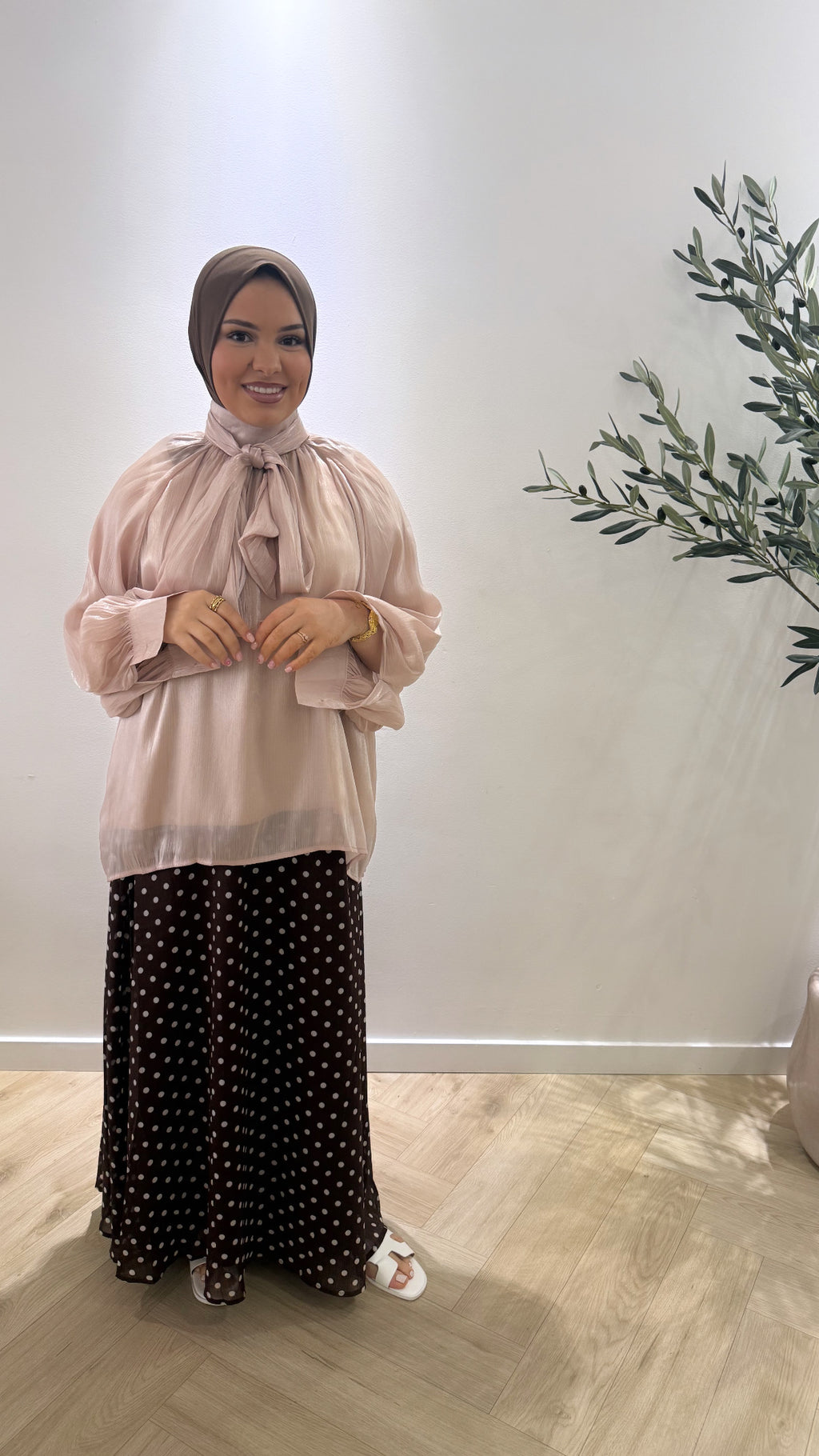 Satin strik blouse - taupe