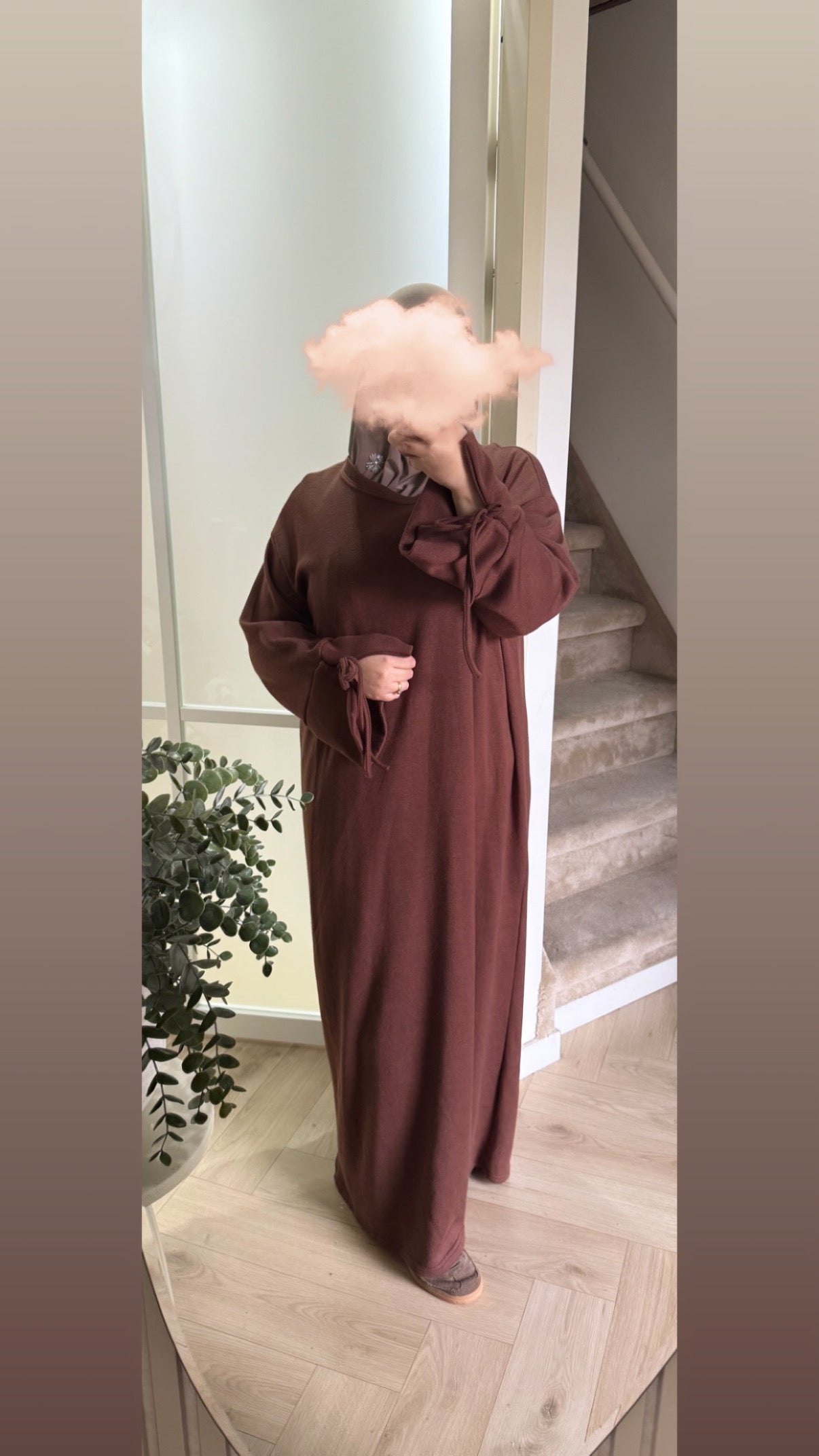 Tie sleeve dress - bruin