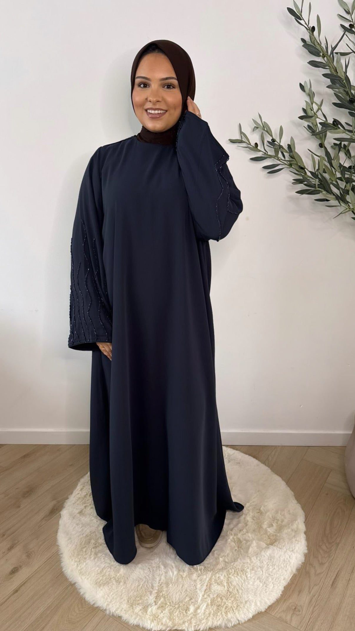 Wave sleeve abaya - midnight blue