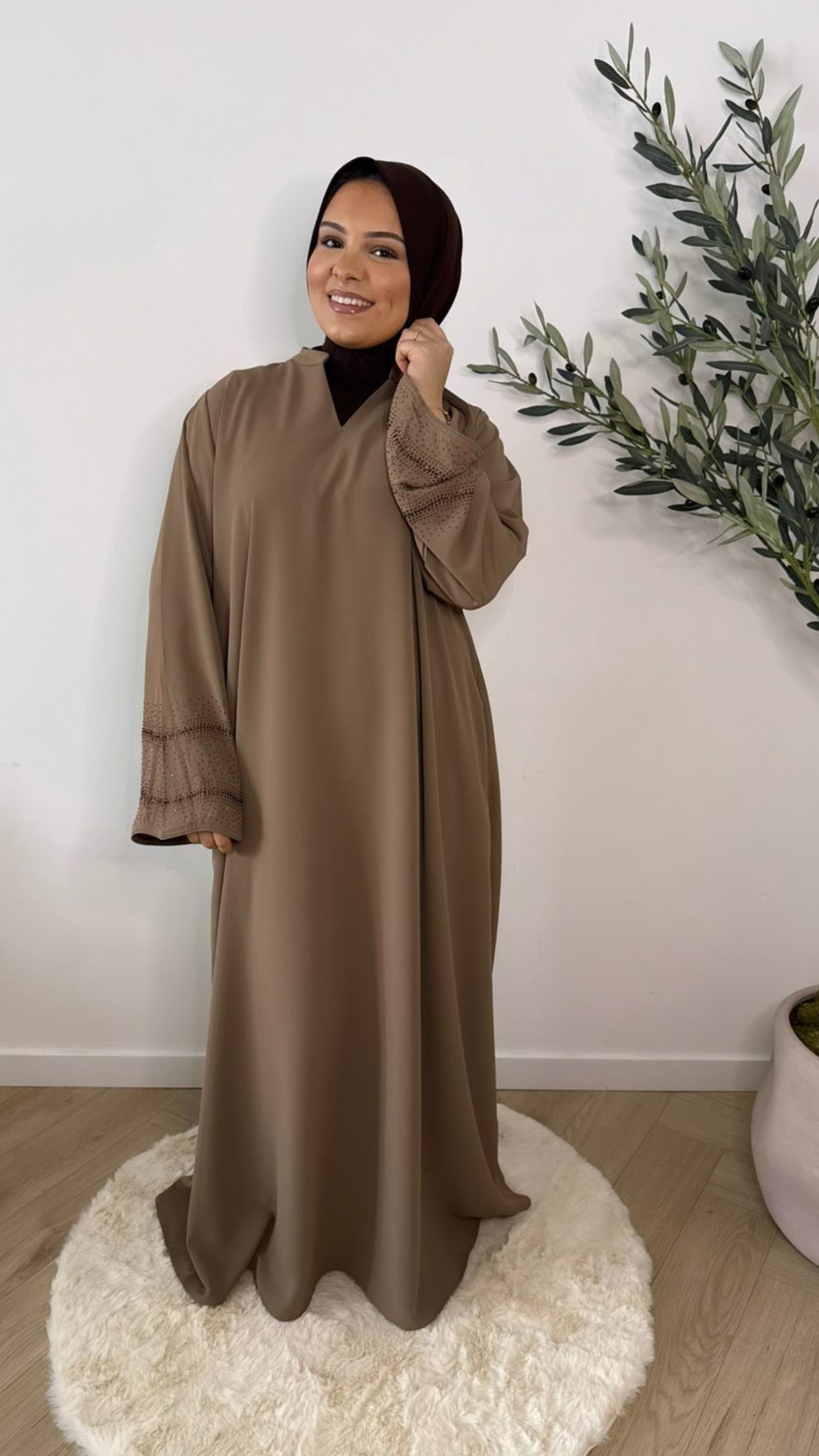 Sparkle sleeve abaya - mocha