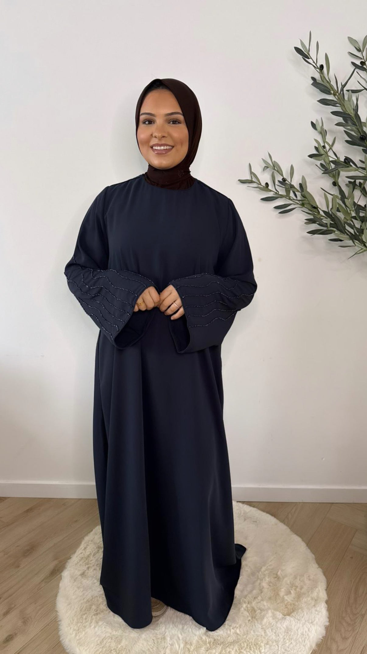 Wave sleeve abaya - midnight blue