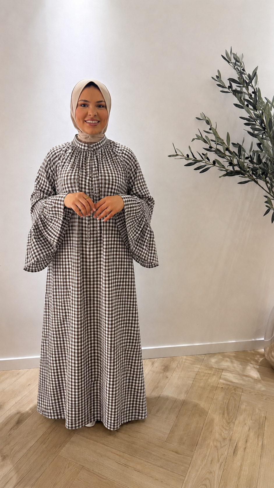 Checked dress - brown