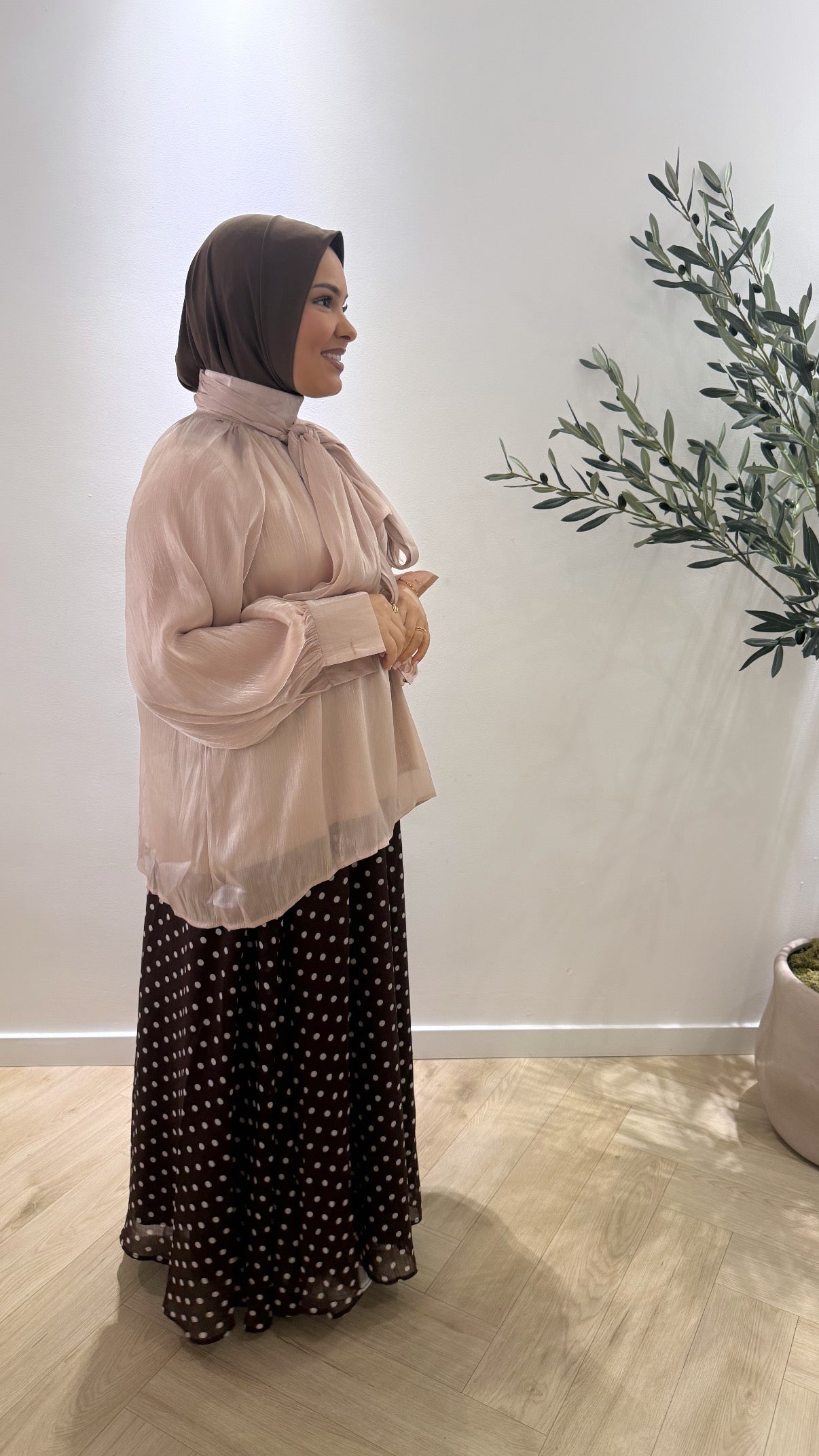 Satin strik blouse - taupe