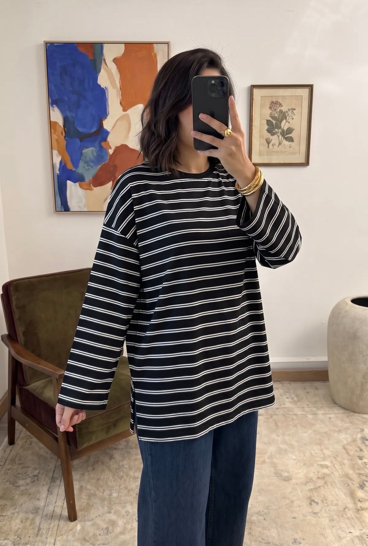 Everyday striped tee - black