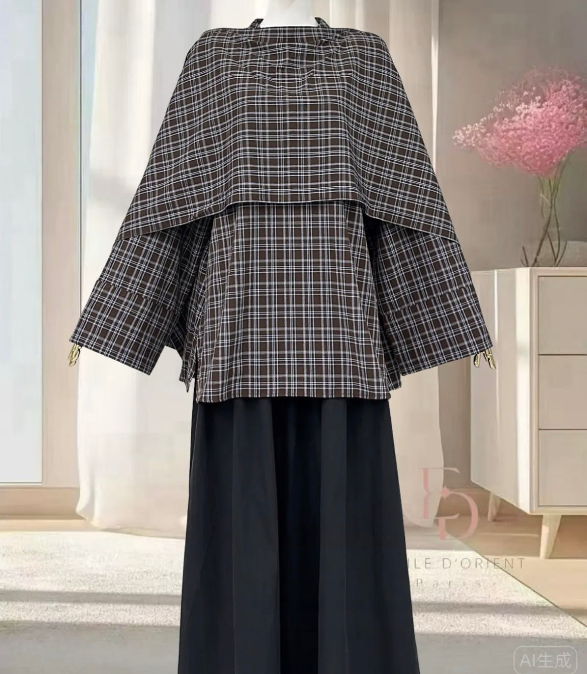 Checked blouse - brown blue