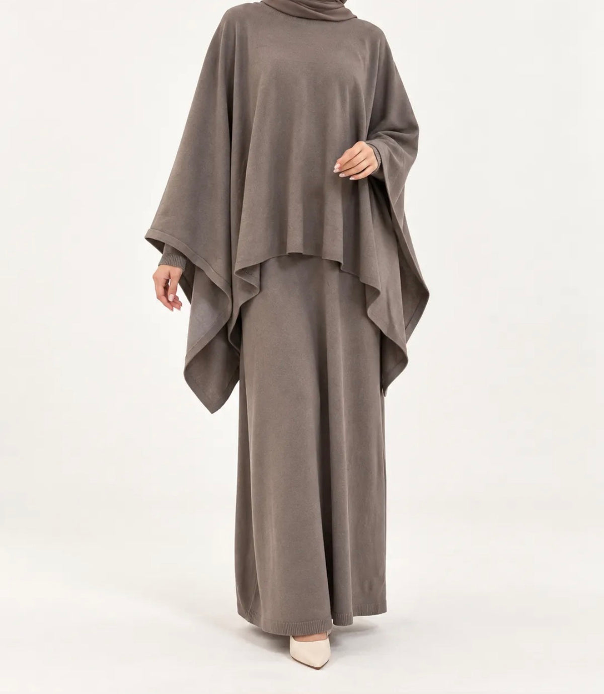 Drape poncho set - taupe