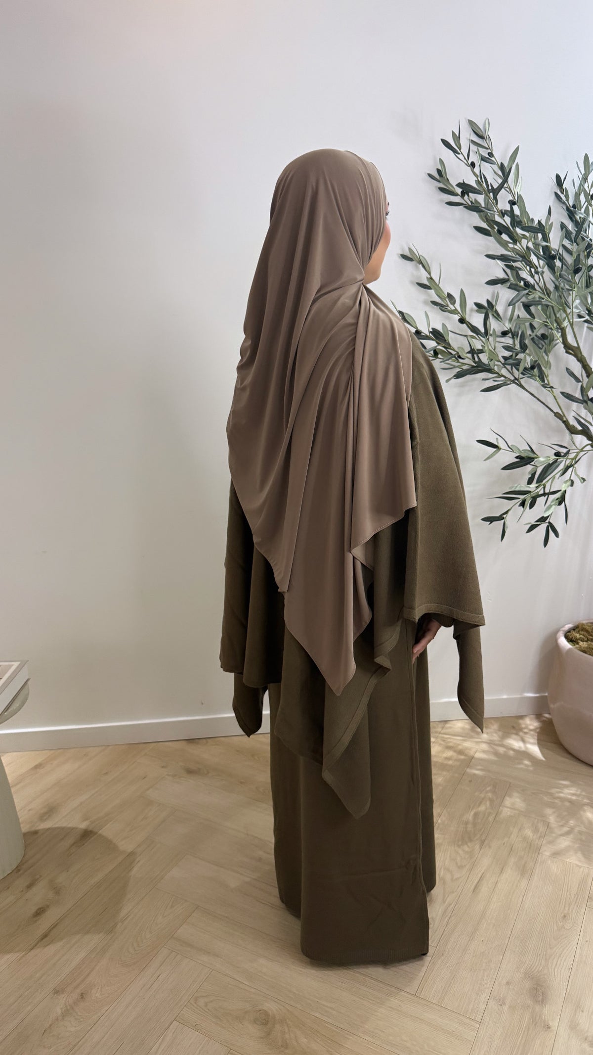 Drape poncho set - olive brown