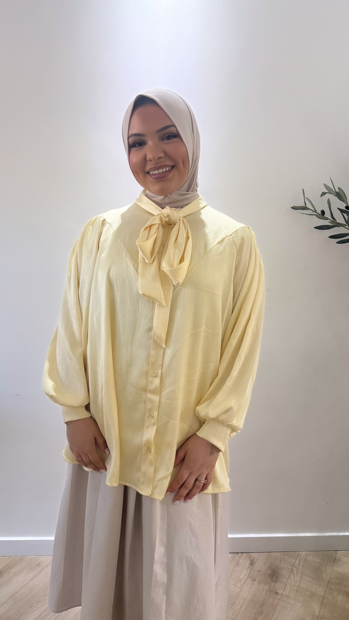 Satin Bow Blouse - Butter Yellow