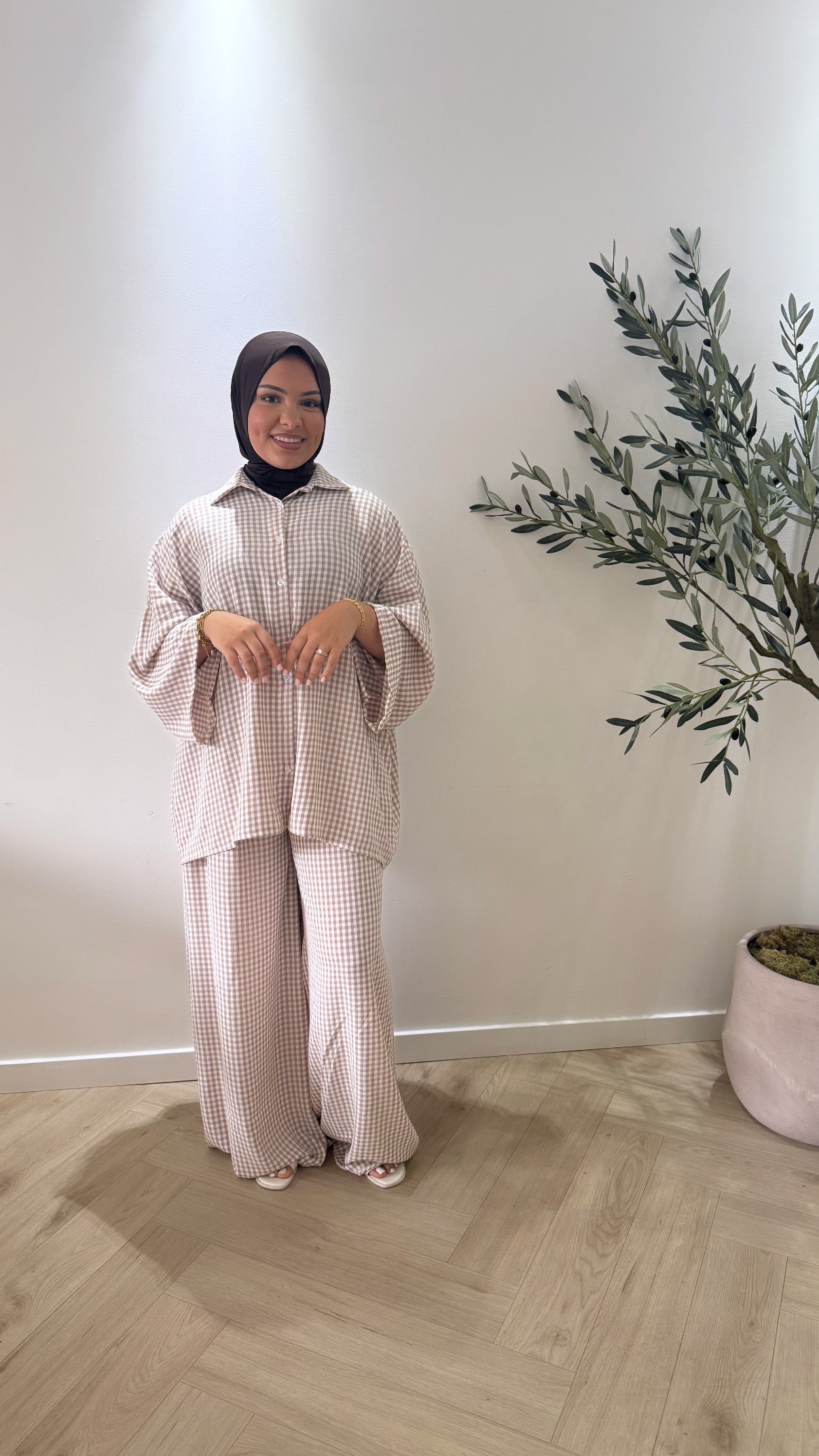 Checked twinset - beige