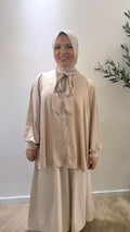 Satin Bow Blouse - Beige