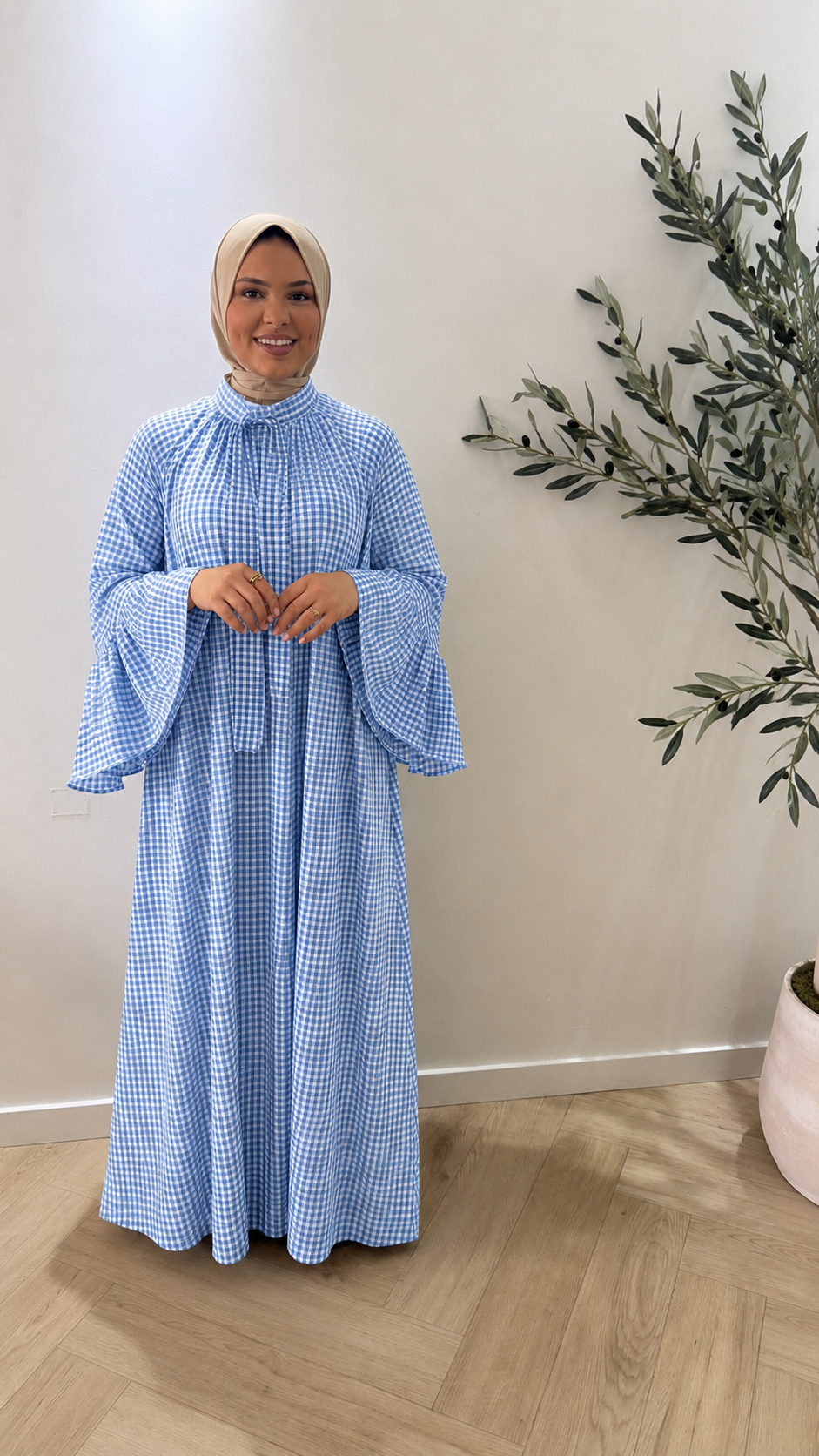 Checked dress - sky blue
