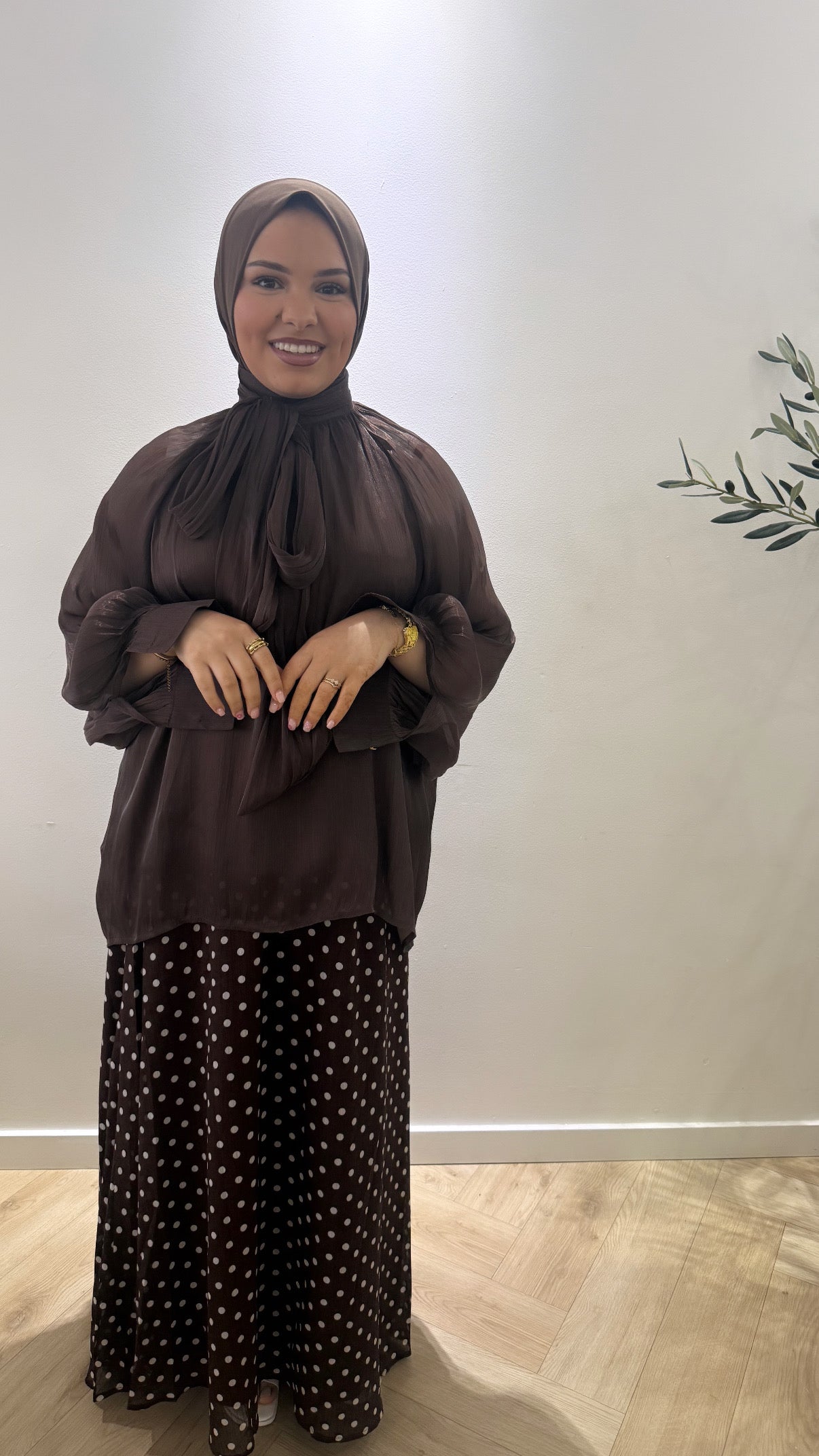 Satin strik blouse - brown