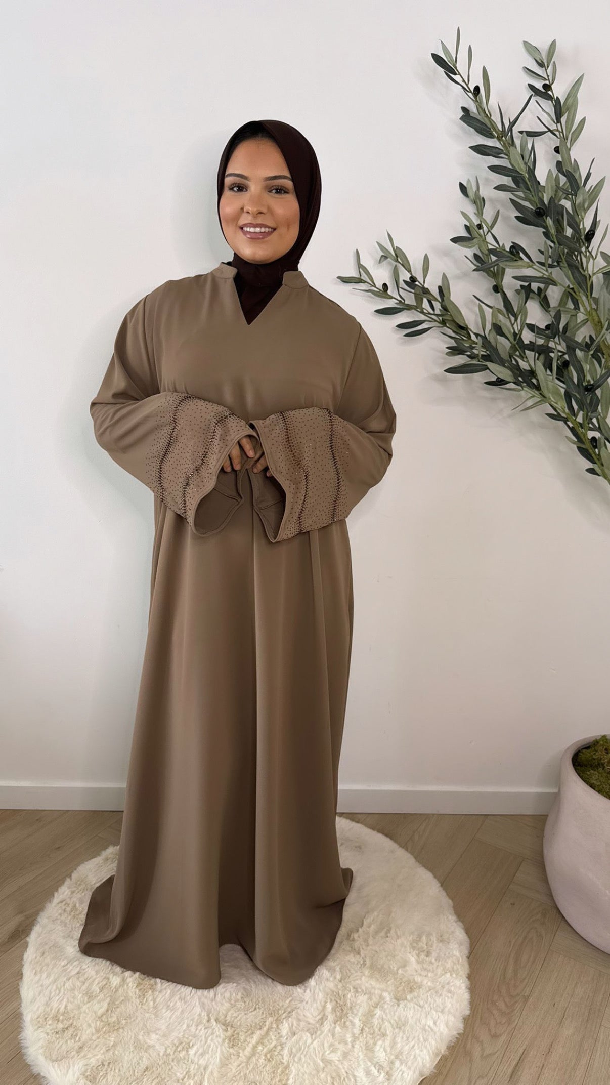 Sparkle sleeve abaya - mocha