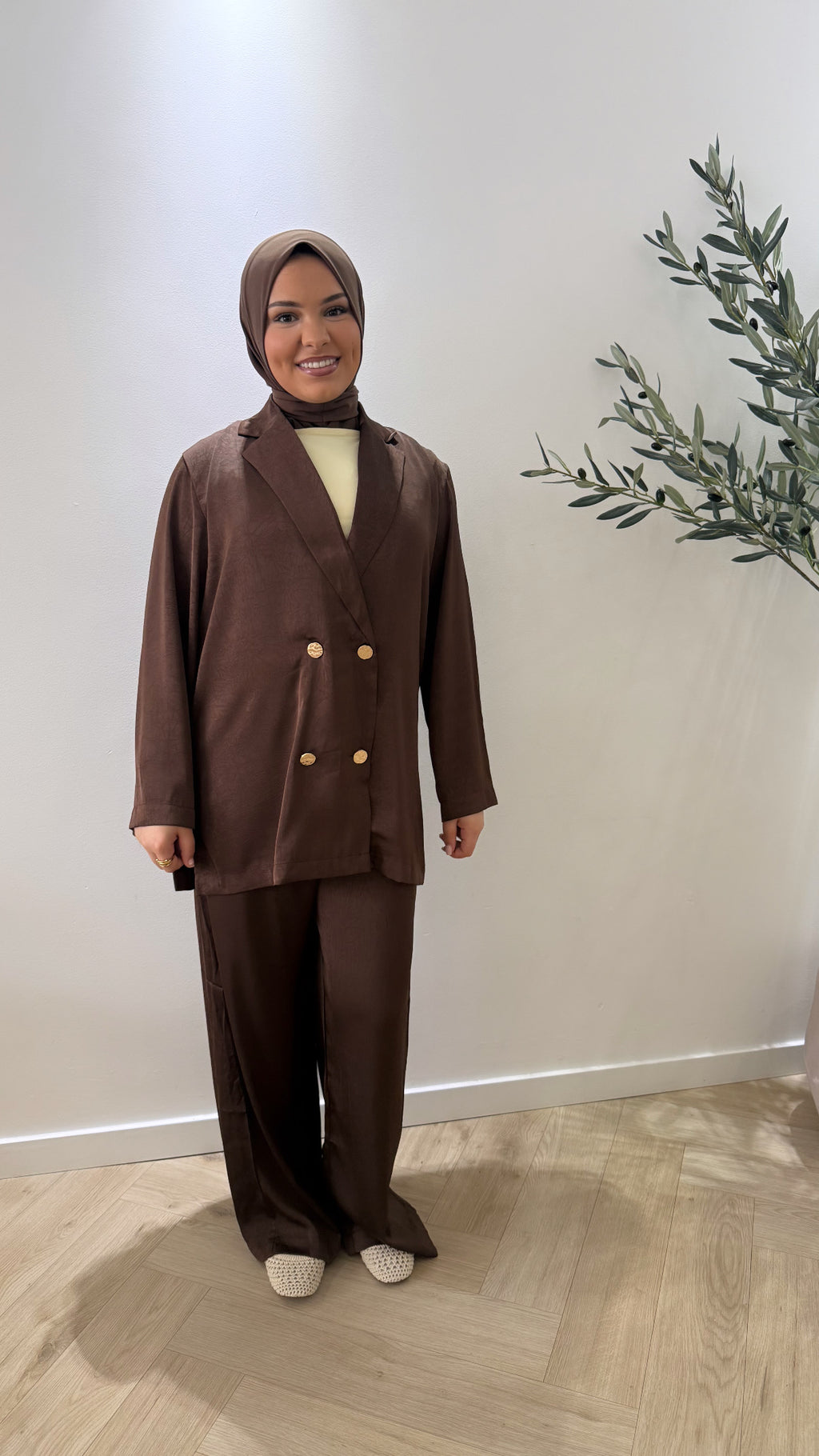 Satin twinset - brown