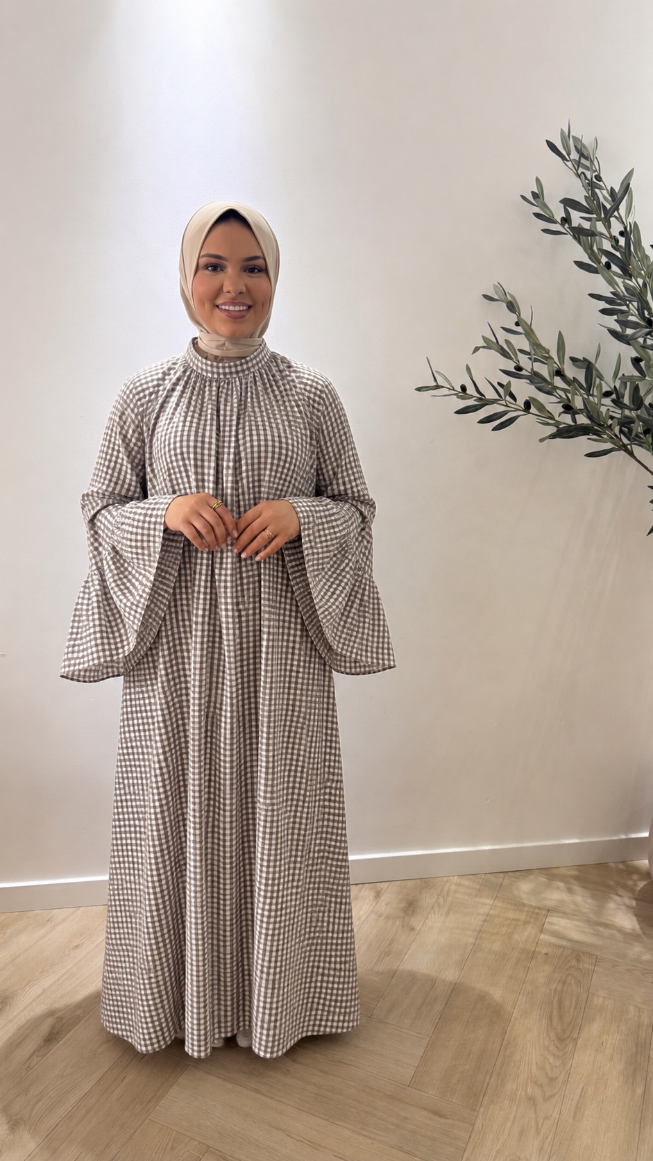 Checked dress - taupe