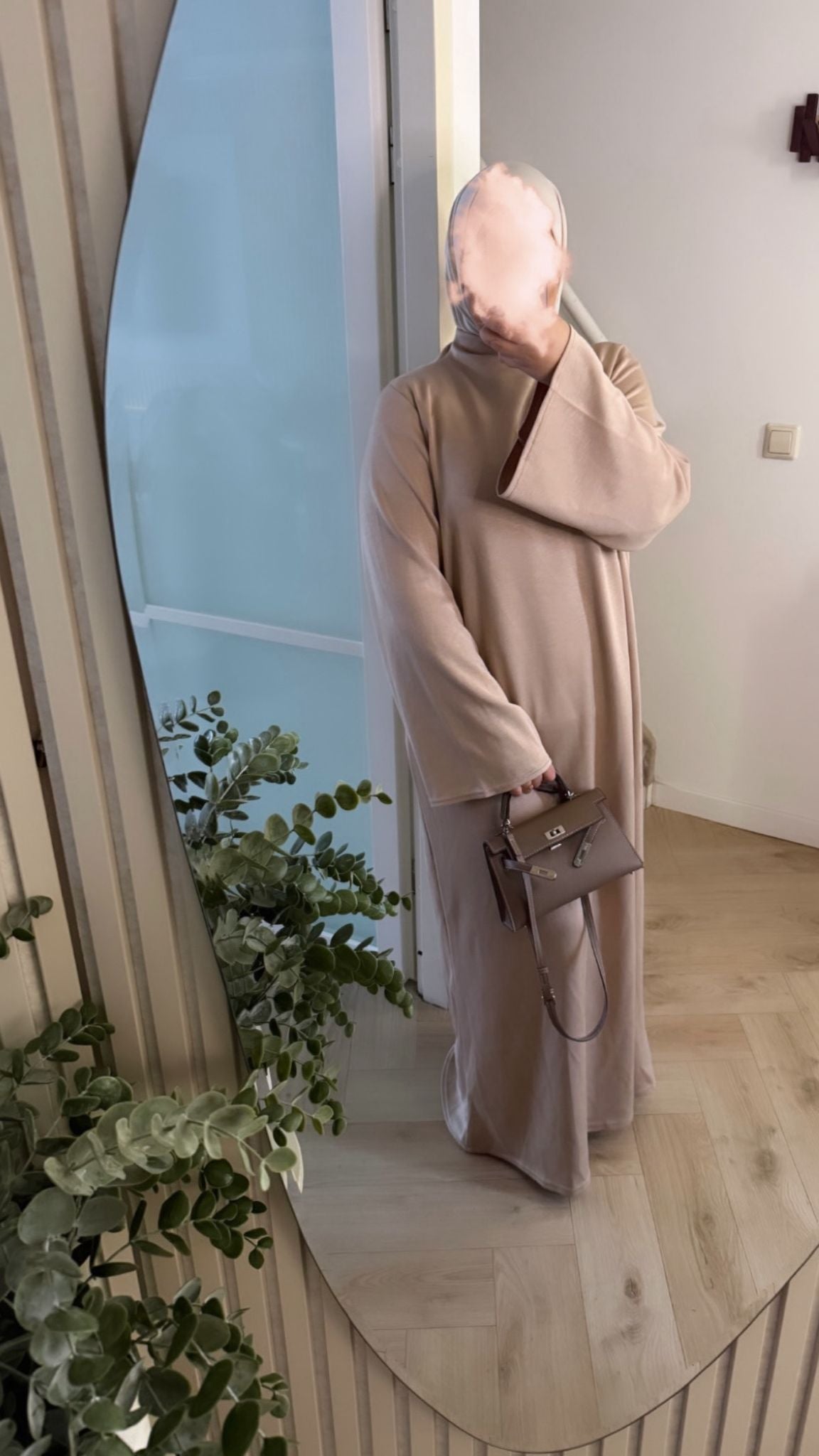 Classy jersey abaya met kol - beige