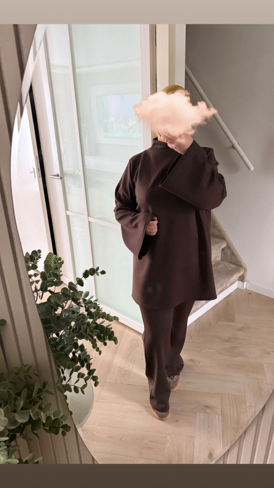 Classy jersey twinset met kol - bruin