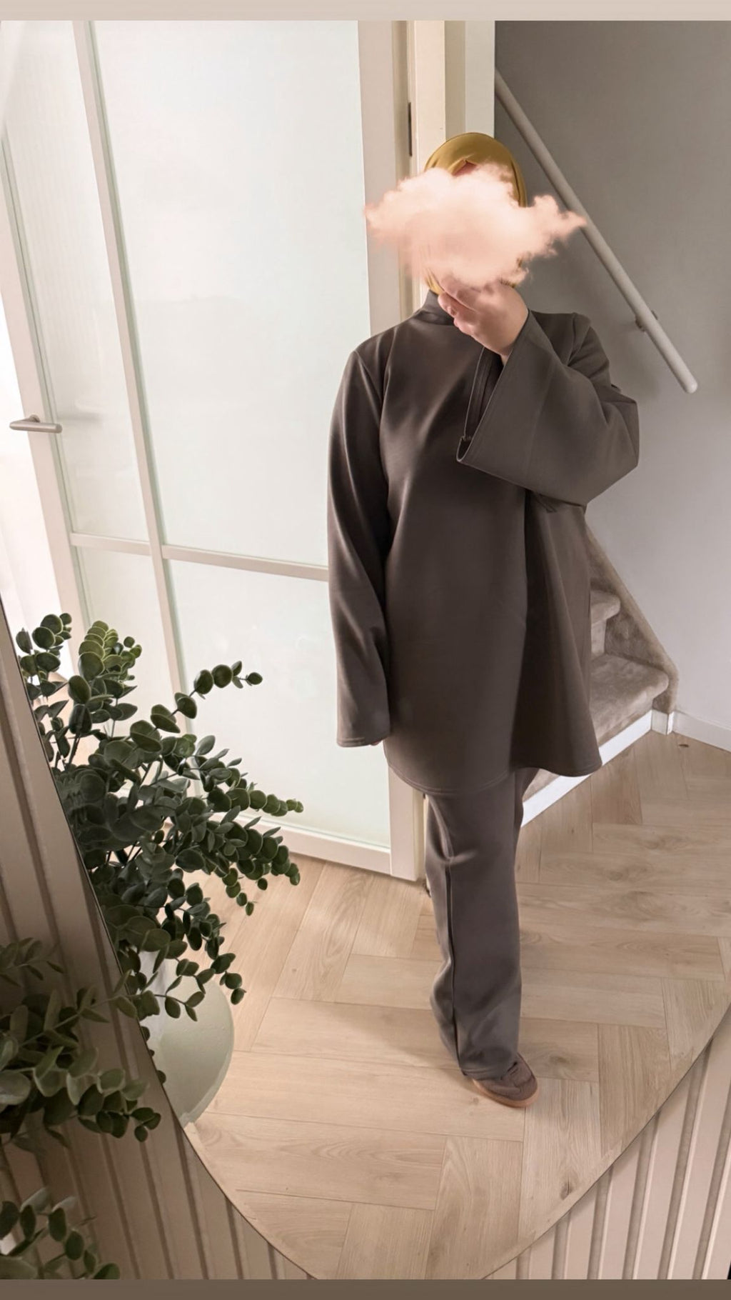 Classy jersey twinset met kol - taupe