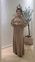 Pleated satin twinset - taupe